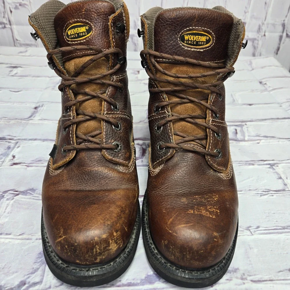 Wolverine DuraShocks Mens 11M Brown Leather Work Boots Oil Slip Resistant W04326